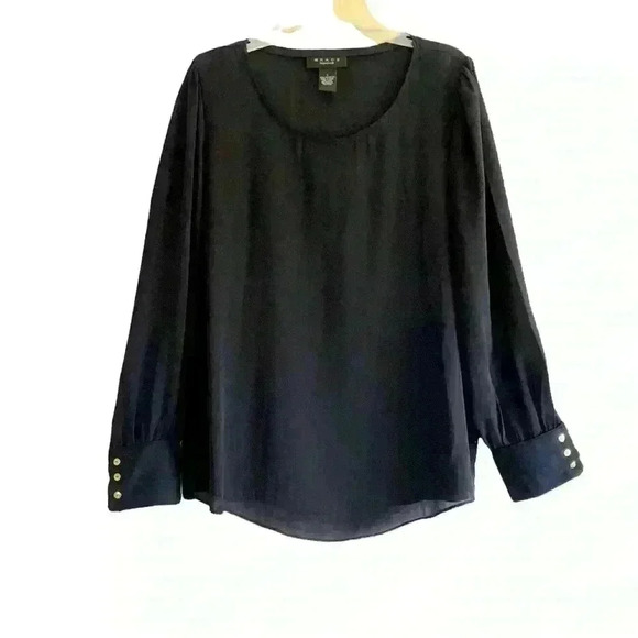 Grace Sheer Navy Blue Long Sleeve Tunic Top Size L - Picture 3 of 7